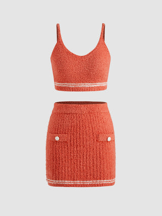 Knit Scoop Neckline Cami Top & Mini Skirt Matching set