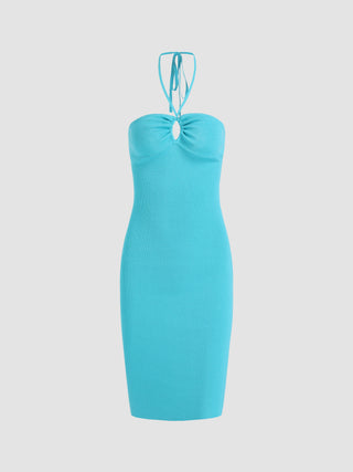 Knit Sky Blue Cut Out Bodycon Dress