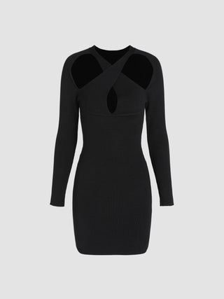 Knit Solid Cut Out Cross Rib Dress