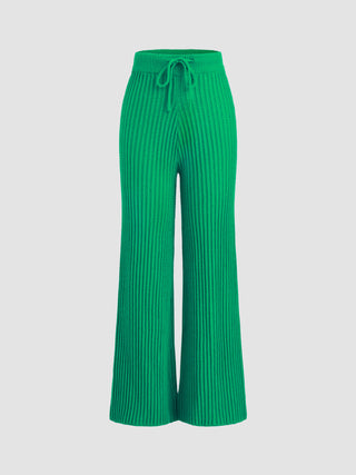 Knit Solid Elastic Waist Wide Leg Trousers