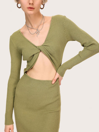 Knit Solid Knot Cut Out Mini Dress