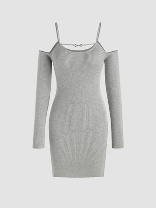 Knit Solid Scoop Neckline Cold Shoulder Mini Dress