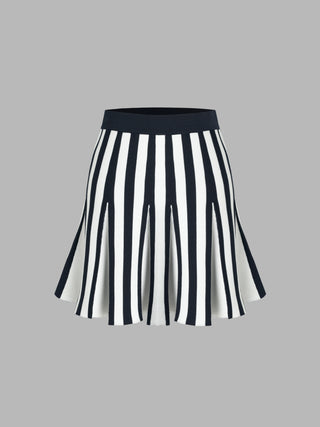 Knit Striped High Waist Ruffle Mini Skirt