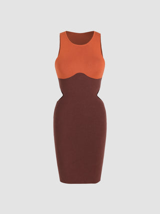 Knit Two Tone Rib Cut Out Dress