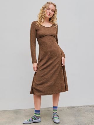 Knit U-neck Ruffle Solid Midi Dress