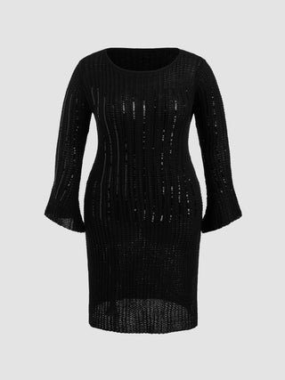 Knit U-neck Sequin Split Midi Dress Curve & Plus