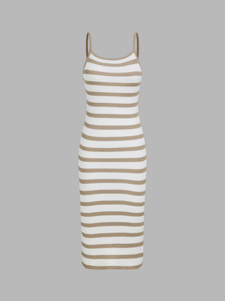 Knit U-neckline Stripe Backless Maxi Dress