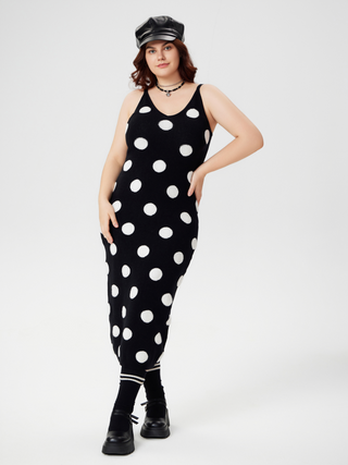 Knit V-neck Polka Dot Backless Midi Dress Curve & Plus