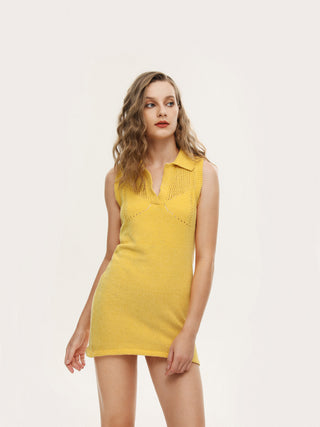 Knit Yellow Solid Dress (XL / Yellow)