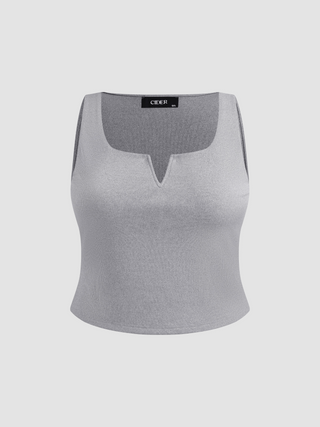 Knitted Square Neck Solid Tank Top Curve & Plus (2XL / Grey)