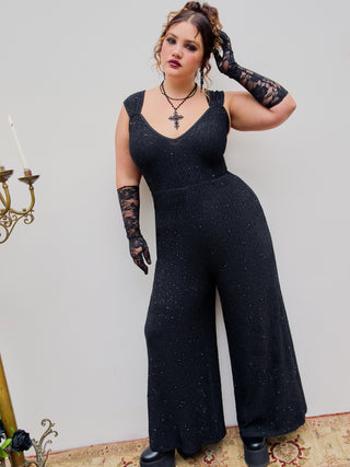 Knitted V-neck Sleeveless Solid Jumpsuit Curve & Plus