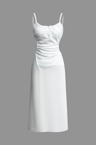 Knot Tie Backless Slip Midi Dress (S / WHITE)