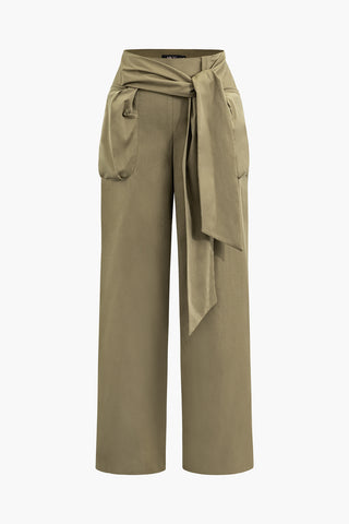 Knot Waist Straight Leg Pants (M / LIGHT BROWN)