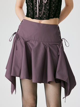 Knotted Ruffle High Waist Mini Skirt (XS / Purple)