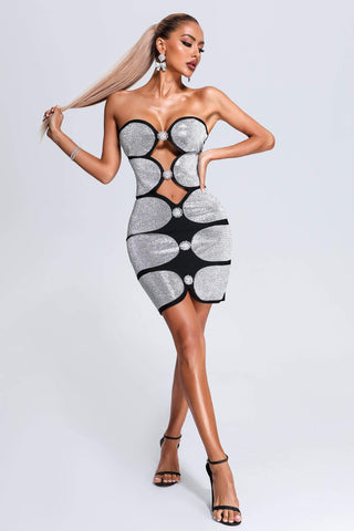 Kusia Diamonate Mini Bandage Dress (M / Black)