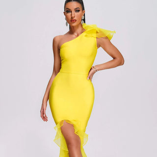 Kyra One Shoulder Slit Midi Bandage Dress