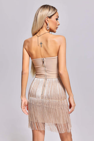 Laasia Tassel Bandage Mini Dress (L / Nude)