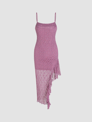 Lace Lettuce Trim Midi Dress (XL / Purple)