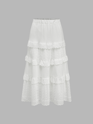 Lace Mid Rise Tiered Maxi Skirt