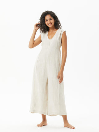 Lace-Paneled Linen Jumpsuit