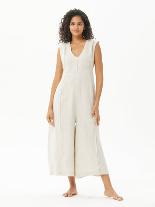 Lace-Paneled Linen Jumpsuit