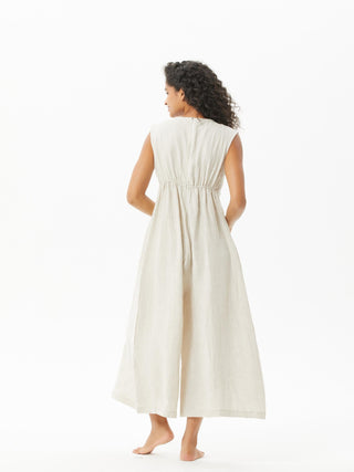 Lace-Paneled Linen Jumpsuit