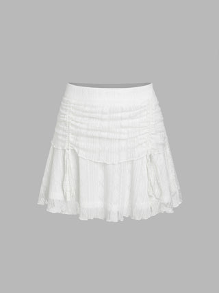 Lace Ruched Mini Skirt (XXS / Beige)