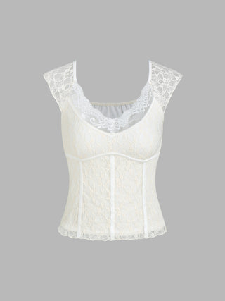 Lace Sleeveless Corset Top (XS / Beige)