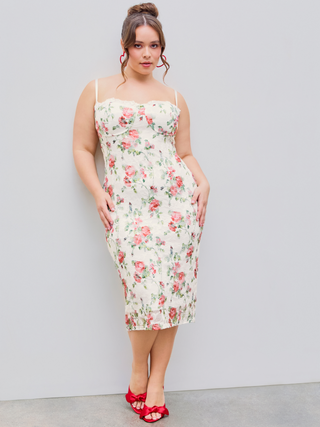 Lace Square Neck Floral Midi Dress Curve & Plus