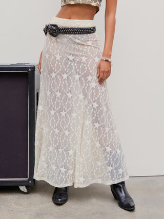 Lace Star Pattern Ruffle Maxi Skirt