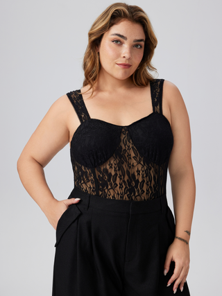 Lace Sweetheart Floral Hollow Out Bodysuit Curve & Plus