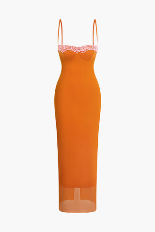 Lace Trim Cami Midi Dress (XL / TANGERINE)