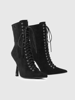 Lace Up Pointed Toe Ankle Boots