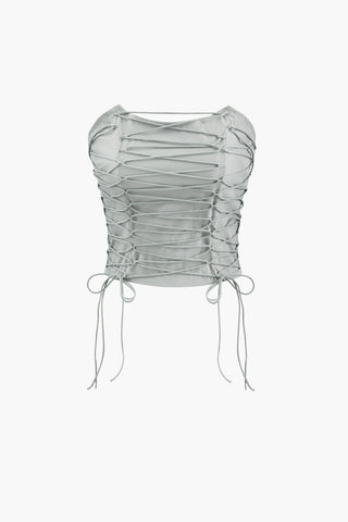 Lace Up Strapless Tube Top (L / LIGHT GRAY)