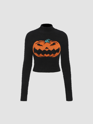 Lantern Pattern Knitted Long Sleeve Crop Top