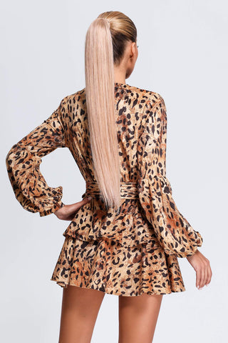 Larriet Leopard Mini Dress (L / Brown)