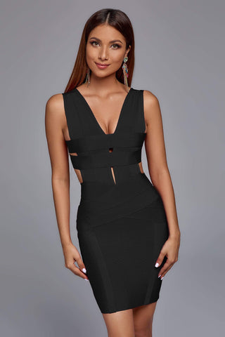 Laurel Deep V Neck Cocktail Dress  Black