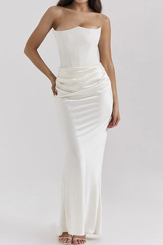 Layer Strapless Mermaid Maxi Dress (M / WHITE)