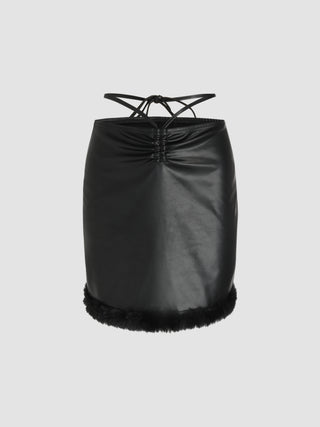 Leather Waist Tie Mini Skirt