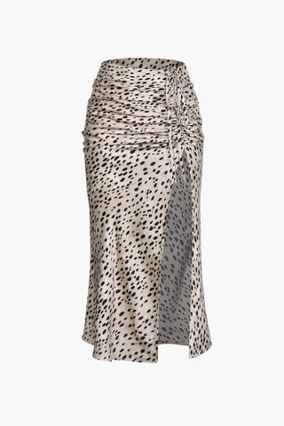 Leopard Drawstring Slit Skirt (XS / BEIGE)