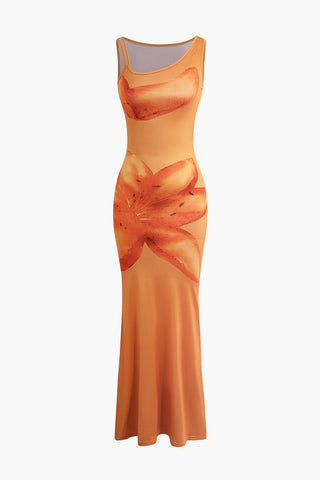 Lily Print Tank Maxi Dress (L / TANGERINE)