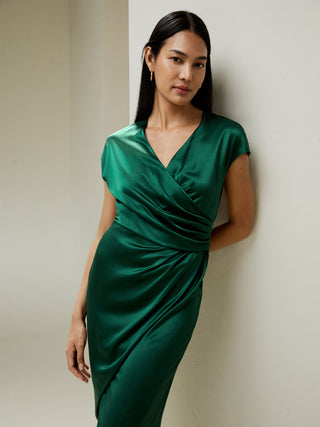 LILYSILK X NATASHA Draped Silk Midi-Dress