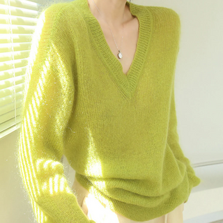 Lime Garden Furry V-Neck Sweater