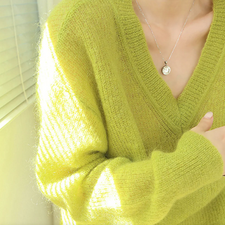 Lime Garden Furry V-Neck Sweater