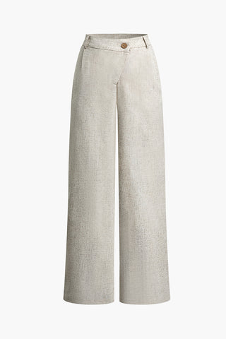 Linen Asymmetrical Zipper Straight Leg Pants (XL / WHEAT)