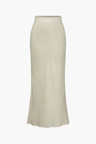 Linen-Blend High-Waisted Maxi Skirt (L / WHEAT)