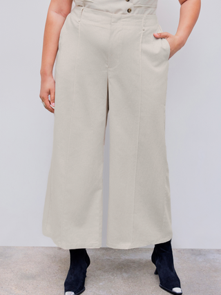 Linen-blend Mid Rise Solid Pocket Straight Leg Trousers Curve & Plus