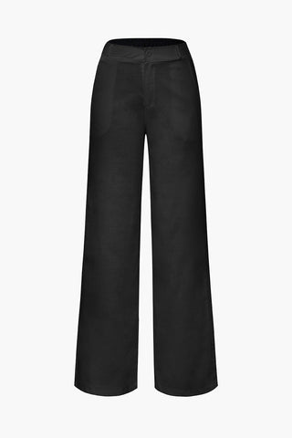 Linen-Blend Straight Leg Pants (XXL / BLACK)