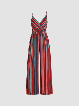 Linen-blend V-neck Striped Jumpsuit