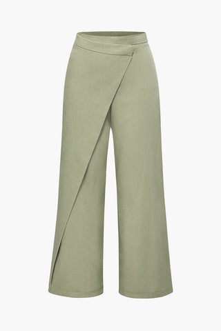 Linen-blend Wrap Straight Leg Pants (L / SAGE)